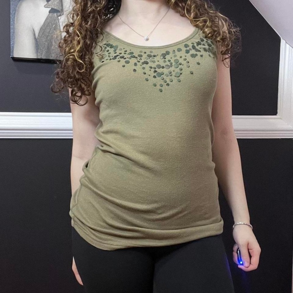 y2k olive green sequin tank top large